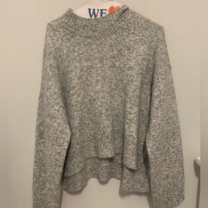 Grey high-low mock neck sweater